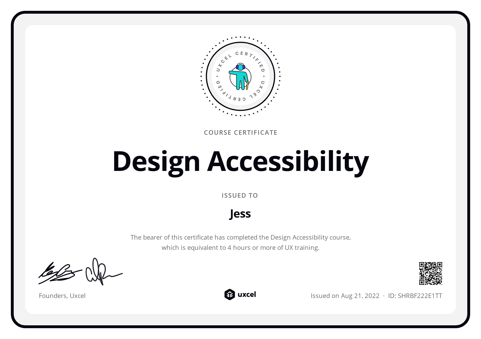 Jess's certificate